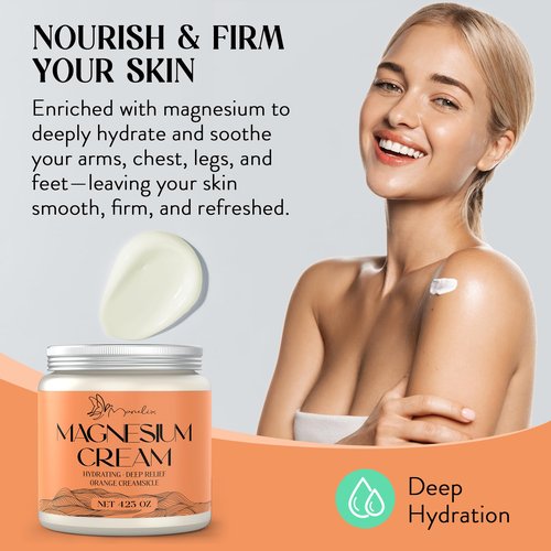 Manelix Magnesium Cream for Sleep - Topical Magnesium for Women, Muscle Relaxation, Calm, Moisturizing with Coconut Oil, Shea Butter & Hyaluronic Acid, 4.23 OZ, Safe for Kids (4.23 Ounce, Orange)