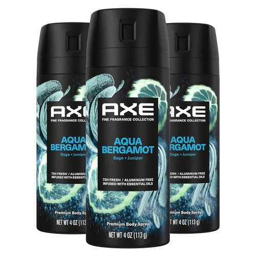 AXE Fine Fragrance Collection Body Spray for Men - Aqua Bergamot | 72H Odor Protection, 4 oz (3 Count)