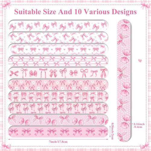 Lanties 60 Pack Pink Coquette Party Favors Bulk Bow Nail Files Coquette Birthday Wedding Party Supplies Gifts Double Sided 180 Grit Emery Board for Guests Bachelorette Bridal, 10 Designs