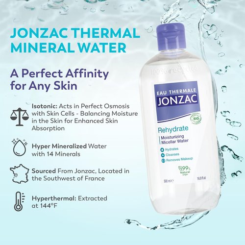 Eau Thermale Jonzac Organic Micellar Water - Hydrating Makeup Remover for Sensitive Skin - 16.9 Fl Oz
