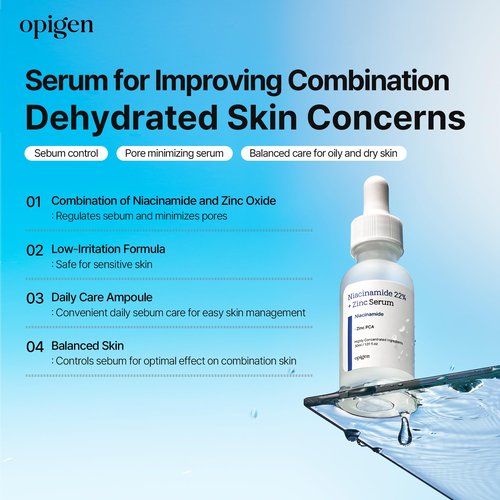 opigen Niacinamide 22% + Zinc Serum for Face, Pore Reducer, Diminishes Acne Prone, Skin Balancing Pore Reducing, Korean Skin Care, 1oz