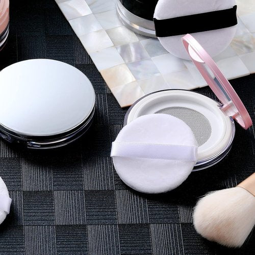 Cunhill Loose Powder Container Set - 2 Reusable Makeup Cases with Puff & Mirror | Pink & Silver, 0.17/0.7 oz