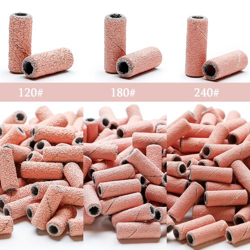 ERUIKA 100pcs Nail Drill Bits Small Sanding Bands with 3.1mm Mandrel Bit, 240 Extra Fine Grit Nail File Sanding Bands for Acrylic Nails Gel Removing Shaping Manicures and Pedicure (Pink, 240 Grit)