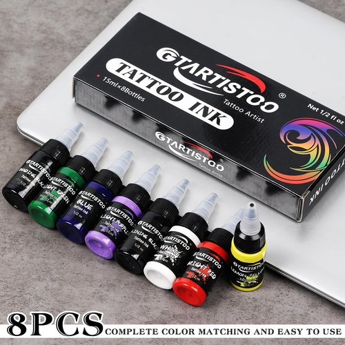 GTARTISTOO 8 Colors Tattoo Ink Set 1/2 OZ(15ml)/Bottle Professional Tattoo Ink Tattoo Inks Pigment Kit