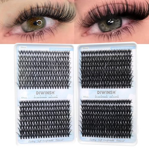 DIWINSH 640PCS Eyelash Clusters 30D+40D+50+60D Volume Lash Clusters Wispy Individual Lashes D Curl Fluffy Lash Extension 9-16mm DIY Natural Cluster Eyelash Extensions for Beginners