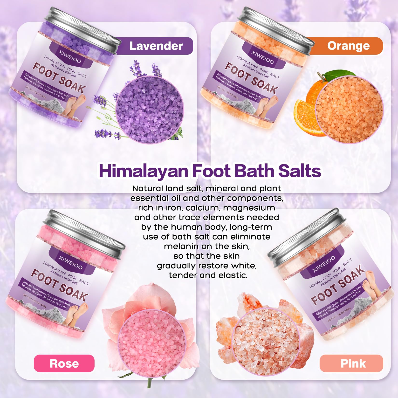 XIWEIOO Tea Tree Oil Foot Soak Stubborn Foot Odor, Athletes Lavender Foot Soak with Pure Epsom Salt Soak Pedicure Salt Athletes Foot & Stubborn Foot Bath Salt Softens Calluses & Soothes Foot Care spa…