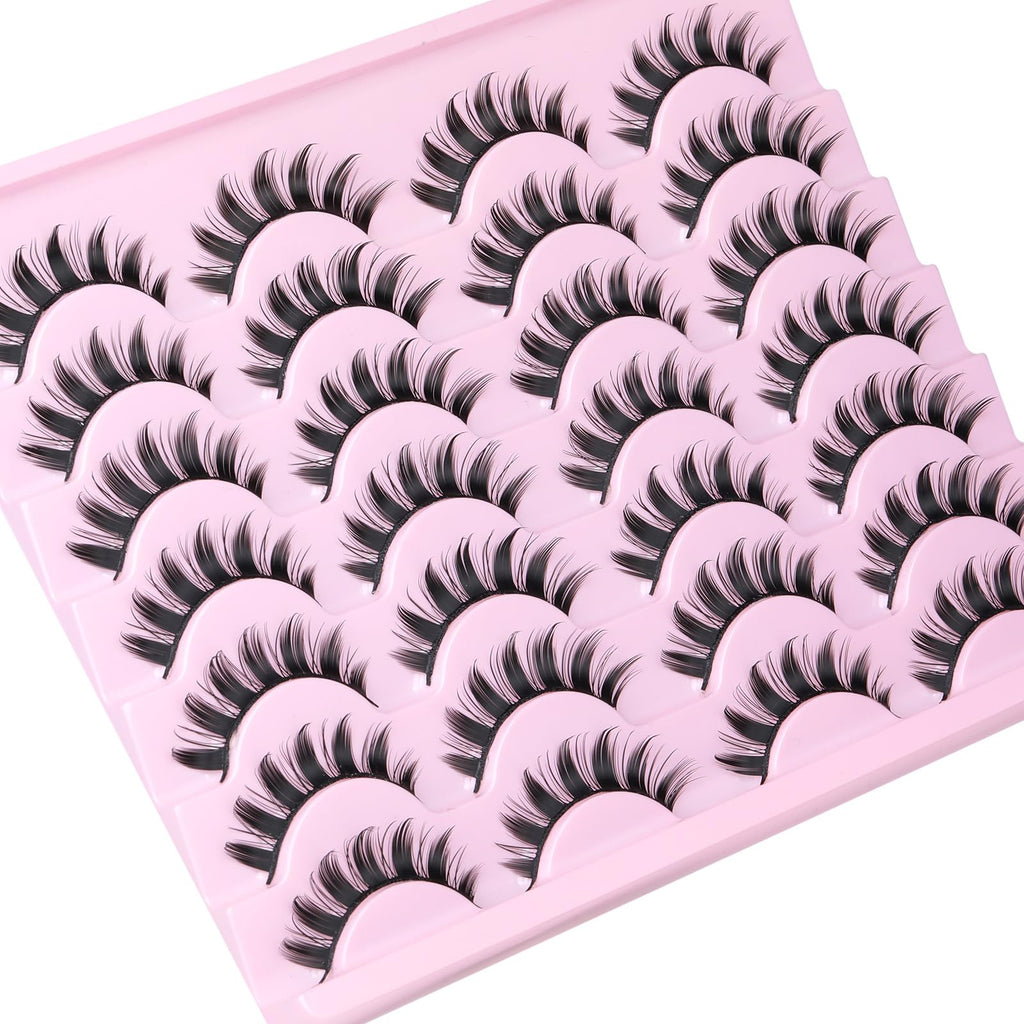 Yawamica Wispy Manga Lashes 8D Thick & Spiky False Eyelashes 15mm Doll Lashes Anime Eyelashes Style Natural Look 14 Pairs Pack Strip Lashes Look like Eyelash Extension