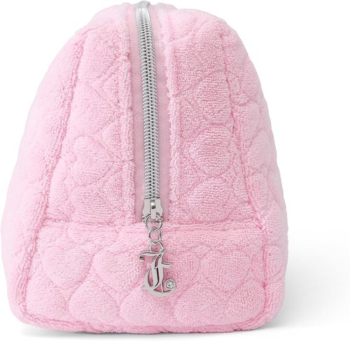 Juicy Couture Pink Makeup Bag - Travel Organizer with Zip Top & Heart Logo Design