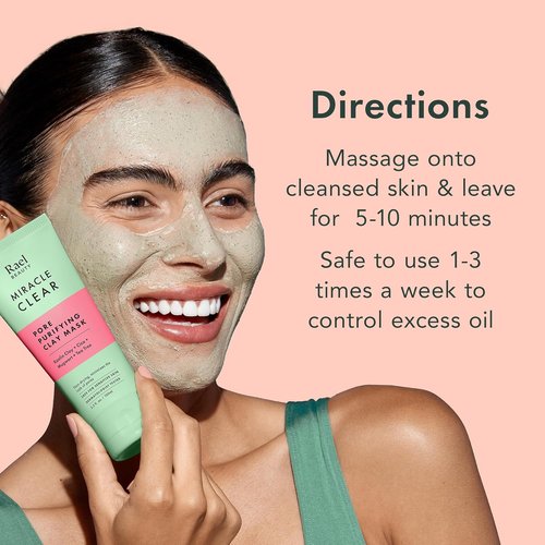 Rael Miracle Clear Clay Face Mask - Deep Pore Cleanser with Tea Tree & Gentle Exfoliation (3.4 fl oz)