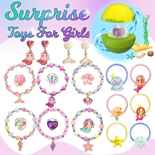 Bath Bombs for Girls Kids with Surprise Inside, 20 Fun Princess Fizzy Bath Bomb with Jewelry Toys, Mermaid Gifts for Daughter Granddaughter Niece, Girls Gift Set for Valentines Day, Easter, Birthday