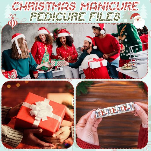 100 Pack Christmas Mini Nail Files Gifts Bulk Holiday Mini Emery Boards Double-Sided Christmas Party Nail Files Favors Bulk Stocking Stuffers for Employee Appreciation Teacher Staff Coworkers