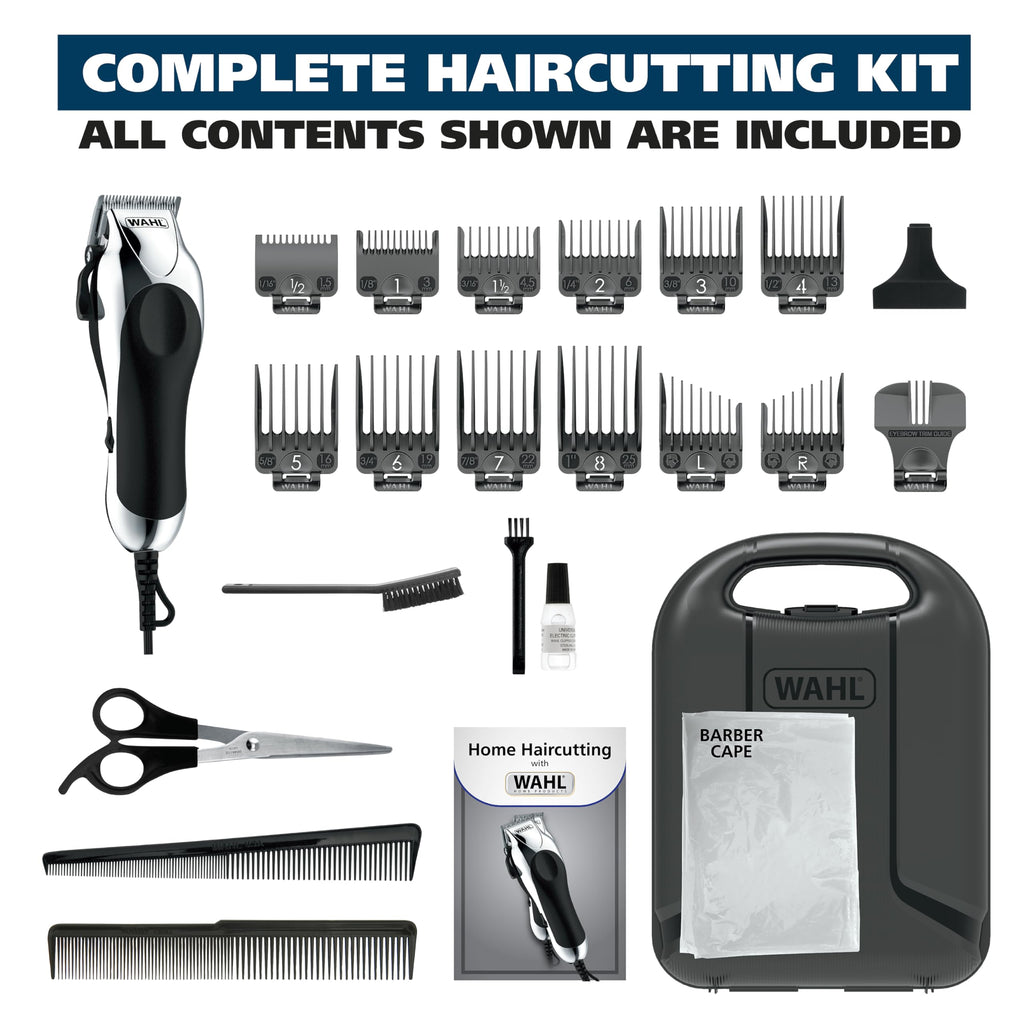 Wahl USA Chrome Pro Corded Clipper Complete Haircutting Kit for Men – Powerful Total Hair Clipping, Beard Trimming, & Grooming - Model 3024635
