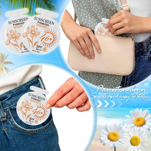 Heigble 50 Pcs Sunscreen Bulk Mini Travel Size Sunscreen Packets SPF 46+ Summer Party Gifts for Women Girl