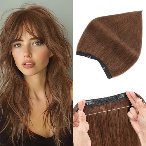 Halo Hair Extensions Real Human Hair,S-noilite 100% Human Hair Halo Extensions,Halo Hair Extension for Women, Halo Hair Extensions,04 Medium Brown 65g/16inch