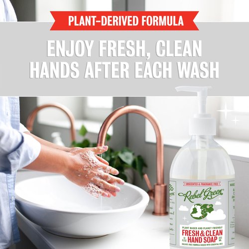 Rebel Green Fresh & Clean Hand Soap - Natural Liquid Hand Soap for Bathroom & Kitchen - Unscented, 12 Fl oz, Pack of 2