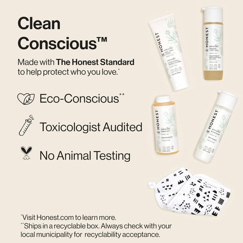 The Honest Company Fragrance-Free Bathtime Gift Set, Hypoallergenic, Bath Essentials for Sensitive Skin, Shampoo and Body Wash, Face Lotion, Bubble Bath, Conditioner, Wash Cloth