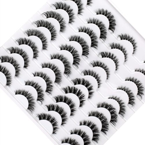 Pooplunch False Eyelashes 20 Pairs Natural Strip Lashes Short Cat Eye Look Volume Wispy Fake Eyelash Extensions Clear Band 8D Faux Mink Lashes Wholesale Bulk Pack