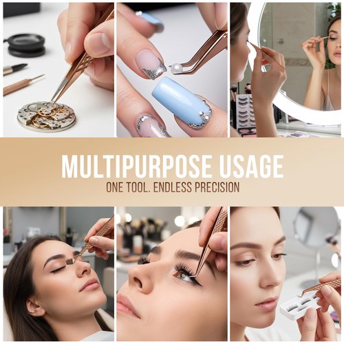 5 Pcs Fiber-Tip Japanese Steel Lash Tweezer Set with Leather Case, Professional Eyelash Tweezers for Lash Extensions – Titanium Coated, 90 & 45 Angled, Precision Pointed Tweezers (METALIC-ROSE)