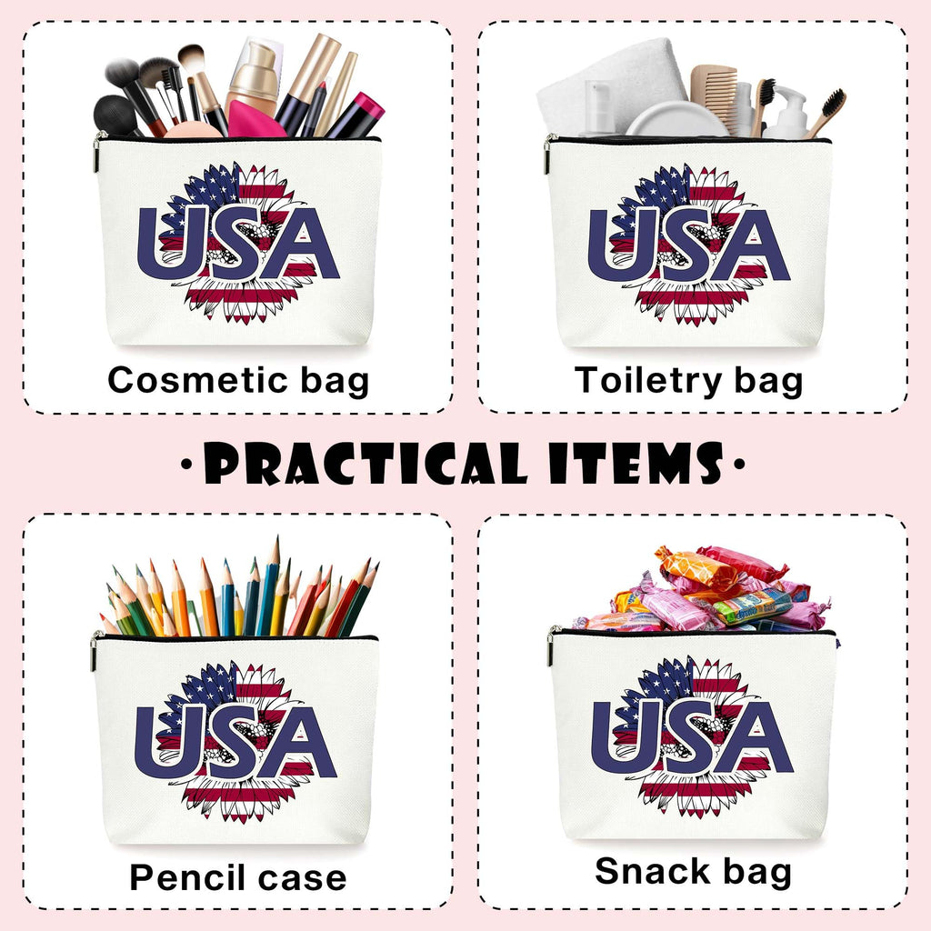 ZYQFN American Flag ‘USA’, Makeup Bag, Cosmetic Bag, Flower Pattern, Gifts For Birthday, Mothers Day, Christmas Day, Independence Day, For Women, Friends, Sisters, Ladys, Patriotic Decorations. (032)