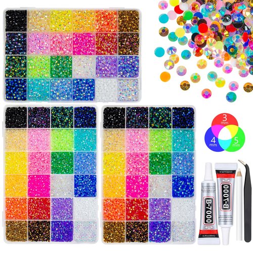 qiipii 3 Boxes 24 Color 3mm 4mm 5mm Jelly Resin Rhinestones Flatback Colorful Stones Gems Diamonds Charms for Nails Face Makeup Bedazzling Crafting Tumblers Bottles DIY Crafts Clothes Shoes Phones