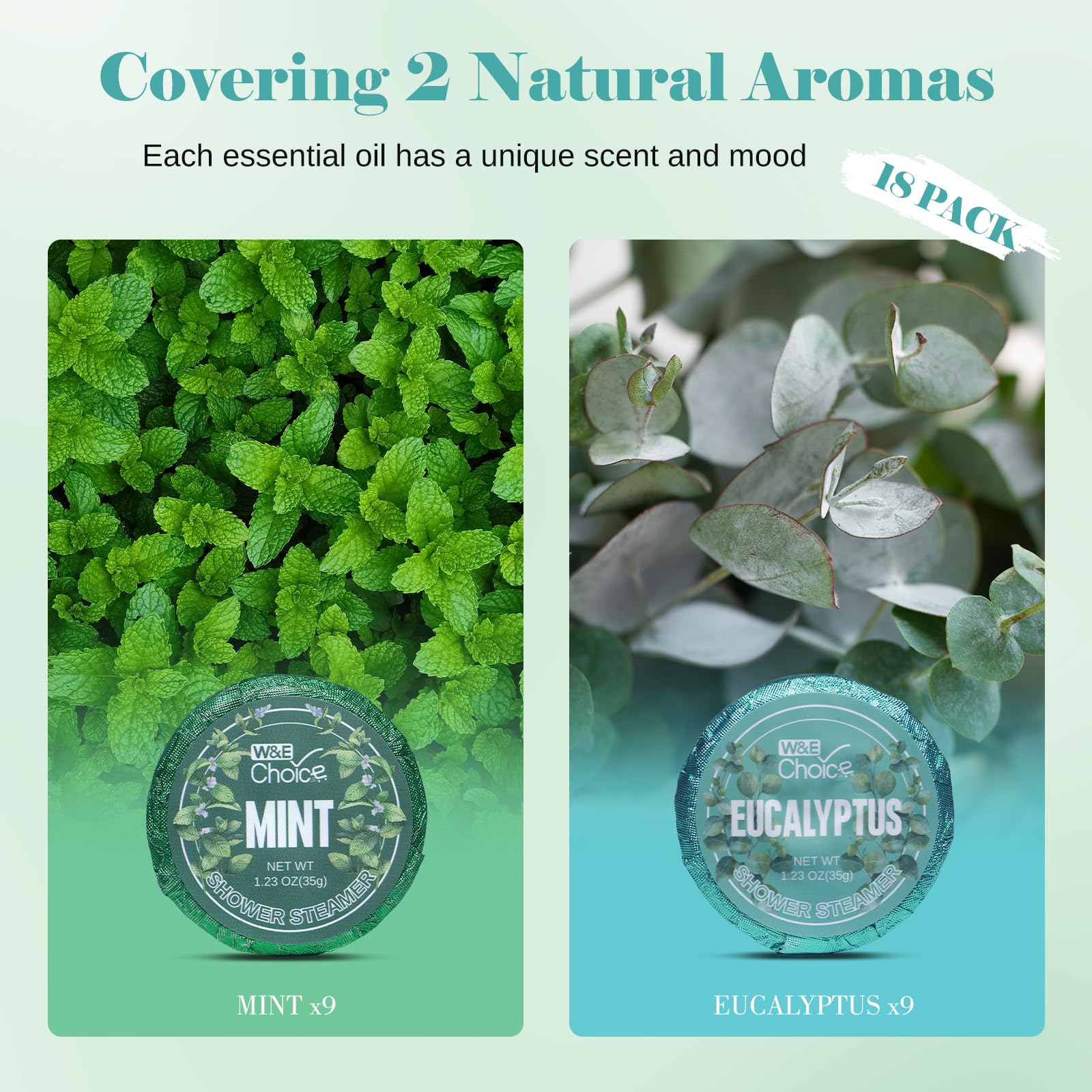 W&E Choice Shower Steamers 18 Counts- Christmas Gifts for Women, Shower Bombs Individual Package, Eucalyptus Mint Essential Oils for Daily Relaxation & Stress Relief, Gift for Women, Mom, Wife