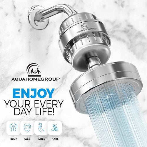 AquaHomeGroup - Chrome Filtered Shower Head with 2 Replacement Cartridges | Enhance Water Quality