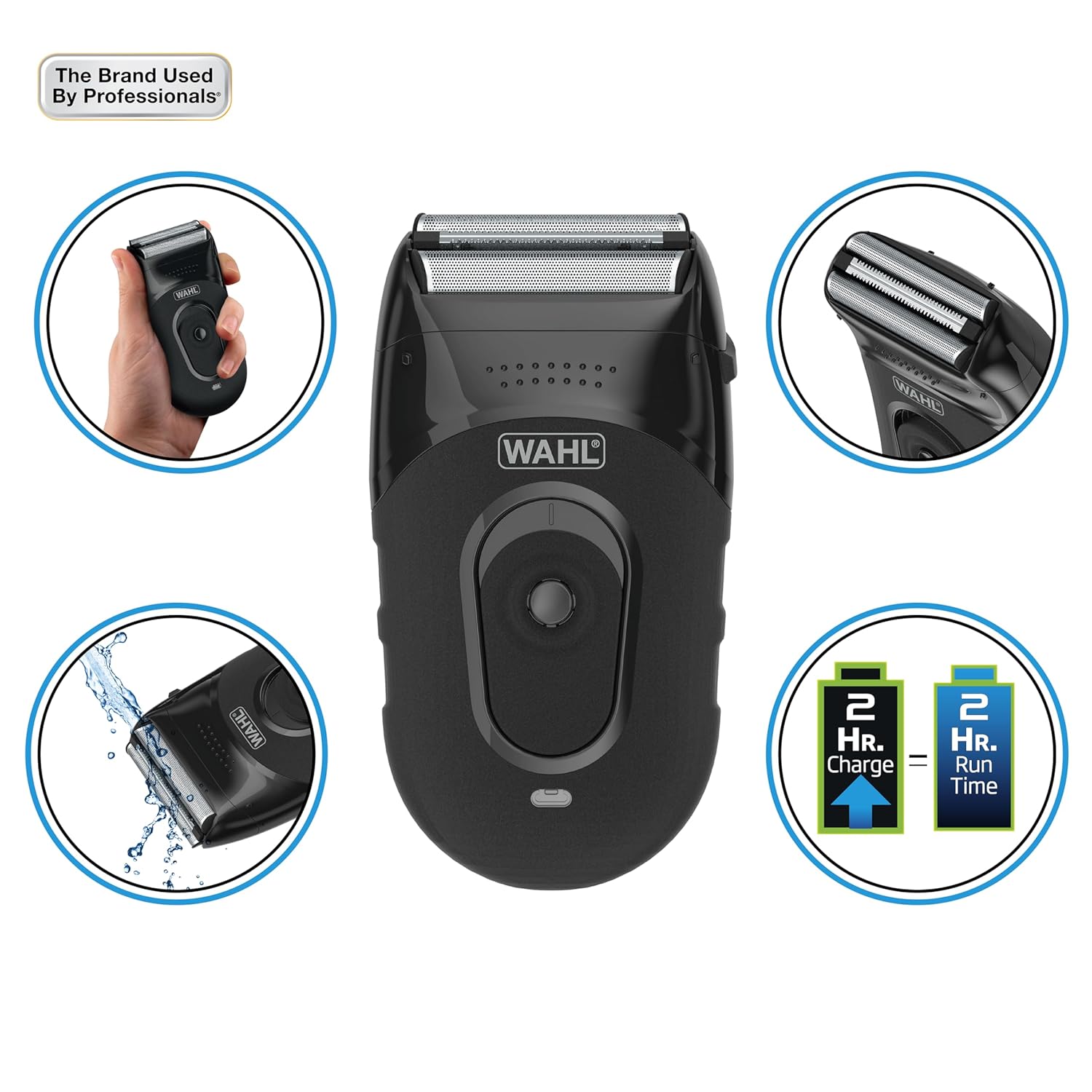 Wahl Compact Rechargeable Lithium Ion Shaver Kit - Hygienic Rinseable Foils & Dual Flexible Contours