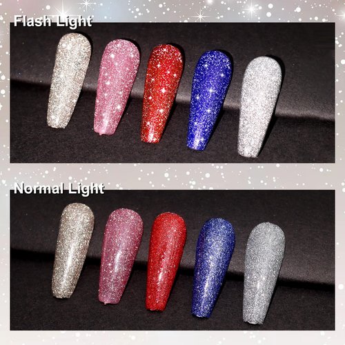 Allstarry Reflective Glitter Gel Nail Polish, 15ml/0.5 Fl Oz Shimmer Sparkle Diamond Glitter Gel Polish UV LED Curing Soak Off Home DIY Nail Salon for Nail Art Disco Party Nightclub Wedding - Silver