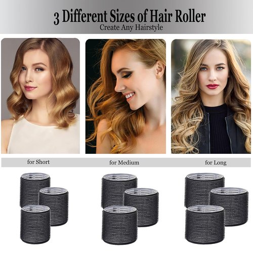 Skiennix Hair Roller Set - Velcro Self-Grip Curlers for DIY Styles | 18-Piece Jumbo & Medium Rollers with Case, Clips & Comb
