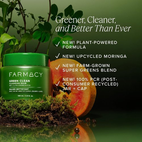 Farmacy Green Clean Makeup Remover Balm - Waterproof Oil Cleanser for Face | Hydrates & Softens Skin with Super Greens & Papaya (200ml)