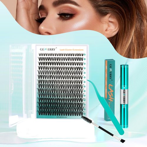 GEMERRY Eyelash Extension Kit Thick Curl Fluffy Clusters Kit With Lash Bond and Seal, Tweezers, DIY Lash Extension (80P-10-18mm)