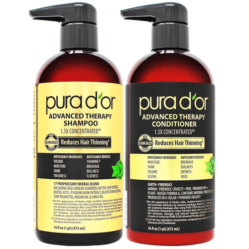 PURA D'OR Advanced Therapy Biotin Shampoo & Conditioner Set - Herbal Hair Thickening for Thinning Hair | 16oz x2