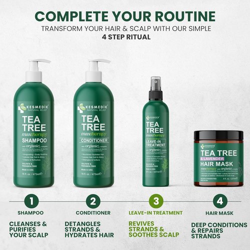 KESMEDIK Tea Tree Rosemary Leave-In Conditioner - Frizz Control & Scalp Relief Spray for Men & Women
