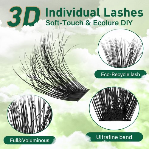 KEYYOU LASH Clusters 3D Effect Eyelash Clusters 280pcs 100D D Curl 9-18MIX Individual Lashes Wispy Lashes Volume Cluster Lashes Natural Soft DIY Lash Extension(3D-100D-D-9-18MIX)