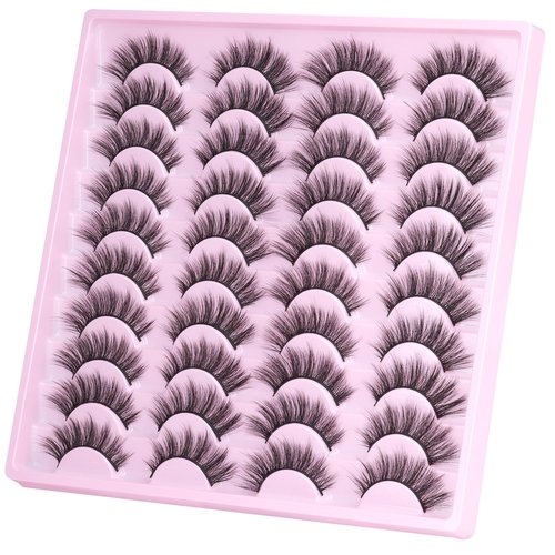 20 Pairs Lashes Wispy Faux Mink Lashes 15mm Cat Eye False Eyelashes Natural Look 3D Volume C-Curl Strip Lashes Pack by Kiromiro