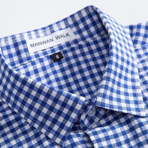 Manwan walk Men's Plaid Button Down Shirts Slim Fit Long Sleeve Casual Business Shirts Dark Blue XL