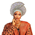 Nigerian headwear African headscarf,Auto Gele headband,hand wrap beaded - made for weddings parties events (White)