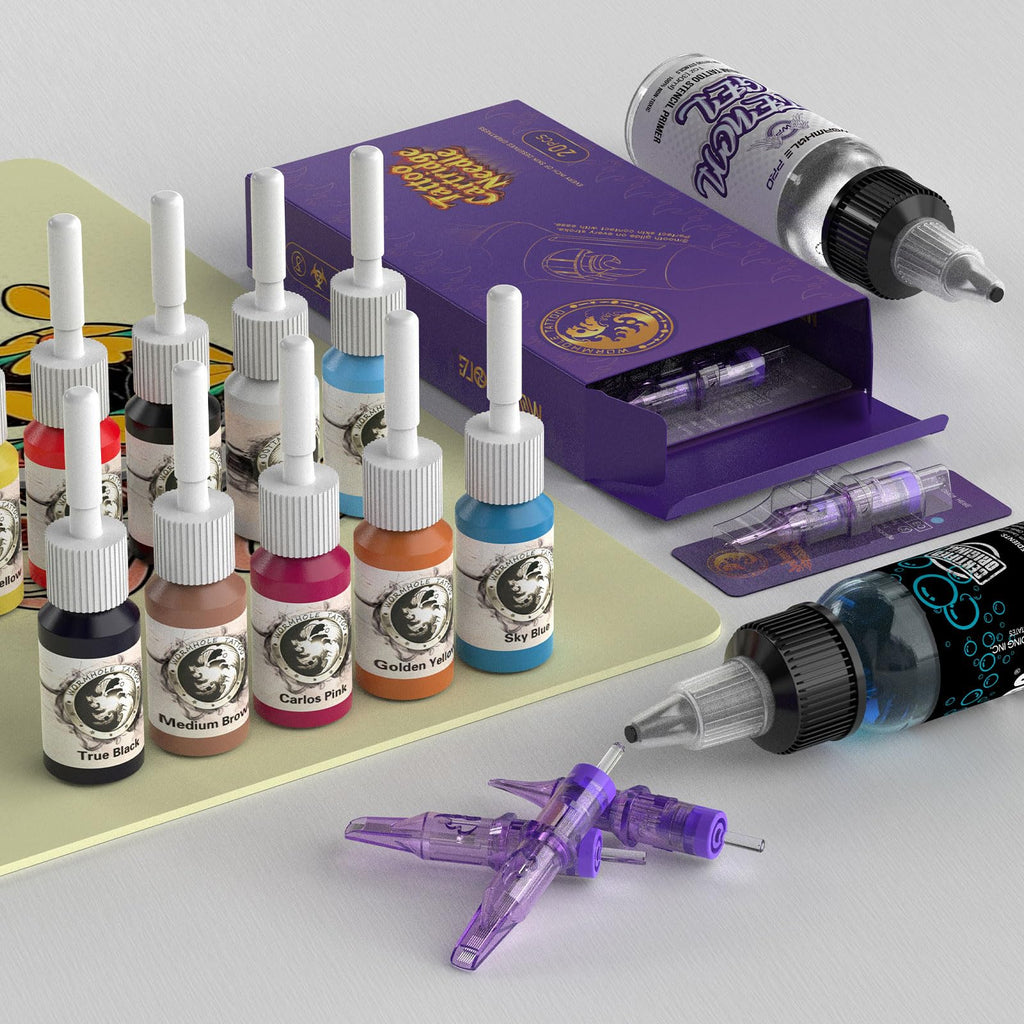 Wormhole Wireless Tattoo Gun Kit, Professional Rotary Tattoo Machine with Dual 1200mAh Batteries, Tattoo Inks, Tattoo Pen, Tattoo Practice Skin, Needles & Complete Accessories Tattoo Kit for Beginners