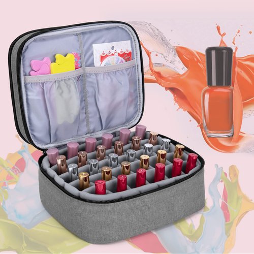 LUXJA Nail Polish Carrying Case - Holds 30 Bottles (15ml - 0.5 fl.oz), Double-layer Organizer for Nail Polish and Manicure Set, Gray (Bag Only)