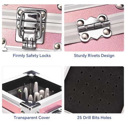siyuwuro Nail Drill Bits Box Container 25 Hole Professional Nail Sander Storage Box Nail Art Tools Storage Container Nail Art Tools for Drill Bits Display Organizer, Pink