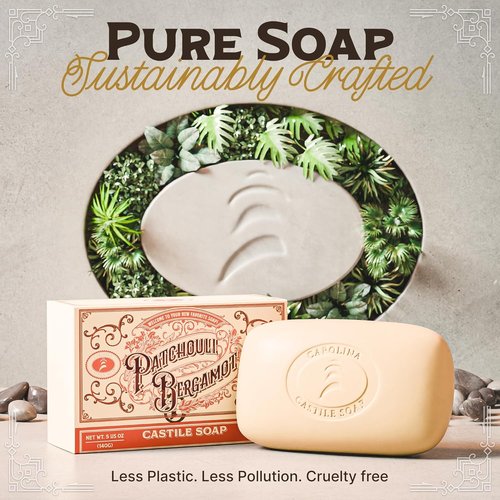 Carolina Castile Soap Patchouli Bergamot Bar Soap - Triple Milled for Silky Lather - 5 oz, Soft Daily Wash