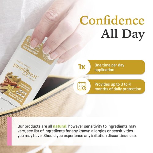 Purelygreat Natural Deodorant Stick - Spice Scented, Paraben & Aluminum Free | Travel Friendly - 2.64 oz / 75 g