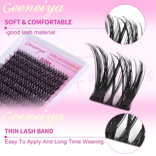 Geeneiya FLORA Lash Clusters, 8-18MM Wispy Eyelash Clusters, Natural Cluster Lashes for Beginners, Waterproof Cluster Eyelash Extensions DIY Lashes (Not Kit)