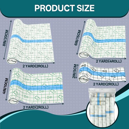 Tattoo Wrap 10 Pack 2/4/6/8 Inch Mixed Size Waterproof Transparent Tattoo Bandage Aftercare Film Breathable Self-Adhesive Cover Up Sheets for Healing, Tattoo Skin Tape Dressing Supplies 2 Yards Each