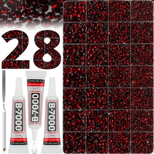 36000Pcs Burgundy Rhinestones for Bedazzling, Bedazzler Kit with Maroon Gems Diamond, Bedazzled Dark Red Resin Flatback Crystal Stone Jewels 2-6MM for Crafting Clothes Crafts Clothing and b 7000 Glue