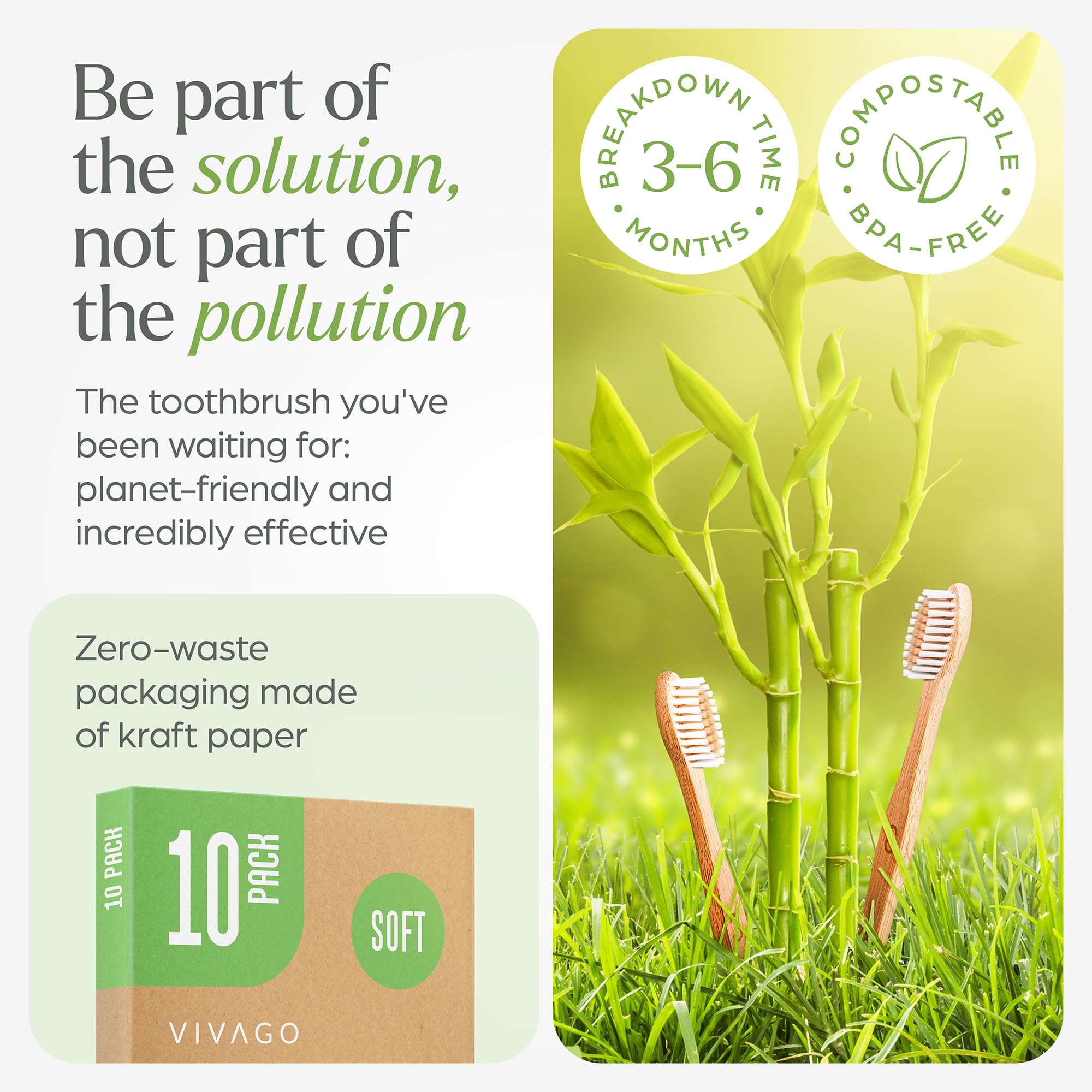 VIVAGO Bamboo Toothbrushes 30 Pack - BPA Free Soft Bristles Toothbrushes, Eco-Friendly, Natural Wooden Toothbrush