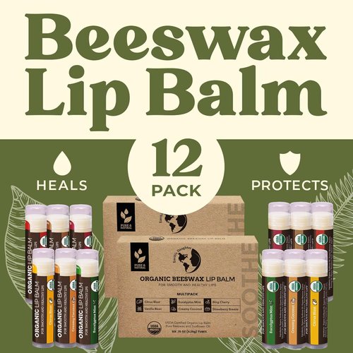 Earth's Daughter USDA Organic Lip Balm - 12-Pack of Fruit Flavors with Beeswax & Coconut Oil | Best Moisturizing Chapstick for Dry, Cracked Lips