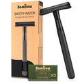 Bambaw Safety Razor for Men with 5 Blades, Double Edge Safety Razors for Men, Sustainable Single Blade Razor, Zero Waste Metal Razors - Black