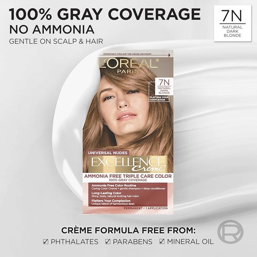 L’Oreal Paris Excellence Hair Color - Ammonia-Free Gray Coverage, 7N Natural Dark Blonde, 1 Kit