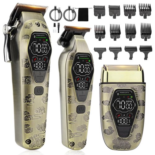 Bomxin Hair Clippers for Men Professiona,3 in 1 T-Blade Barber Clippers and Trimmers Set for Barber kit, Mens Cordless Hair Clippers, Beard Trimmer for Men